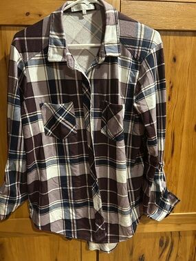 Eden & Olivia Plum, & White Plaid Button-Down Shirt